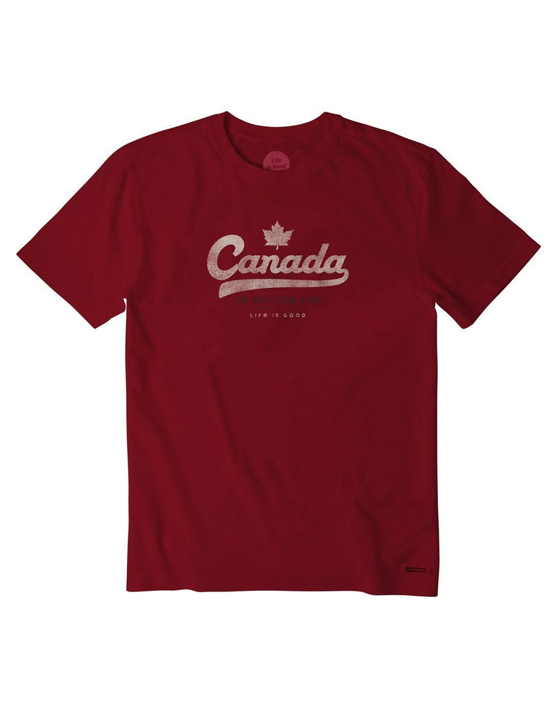 Life is good men's canada crusher red colour tee front view