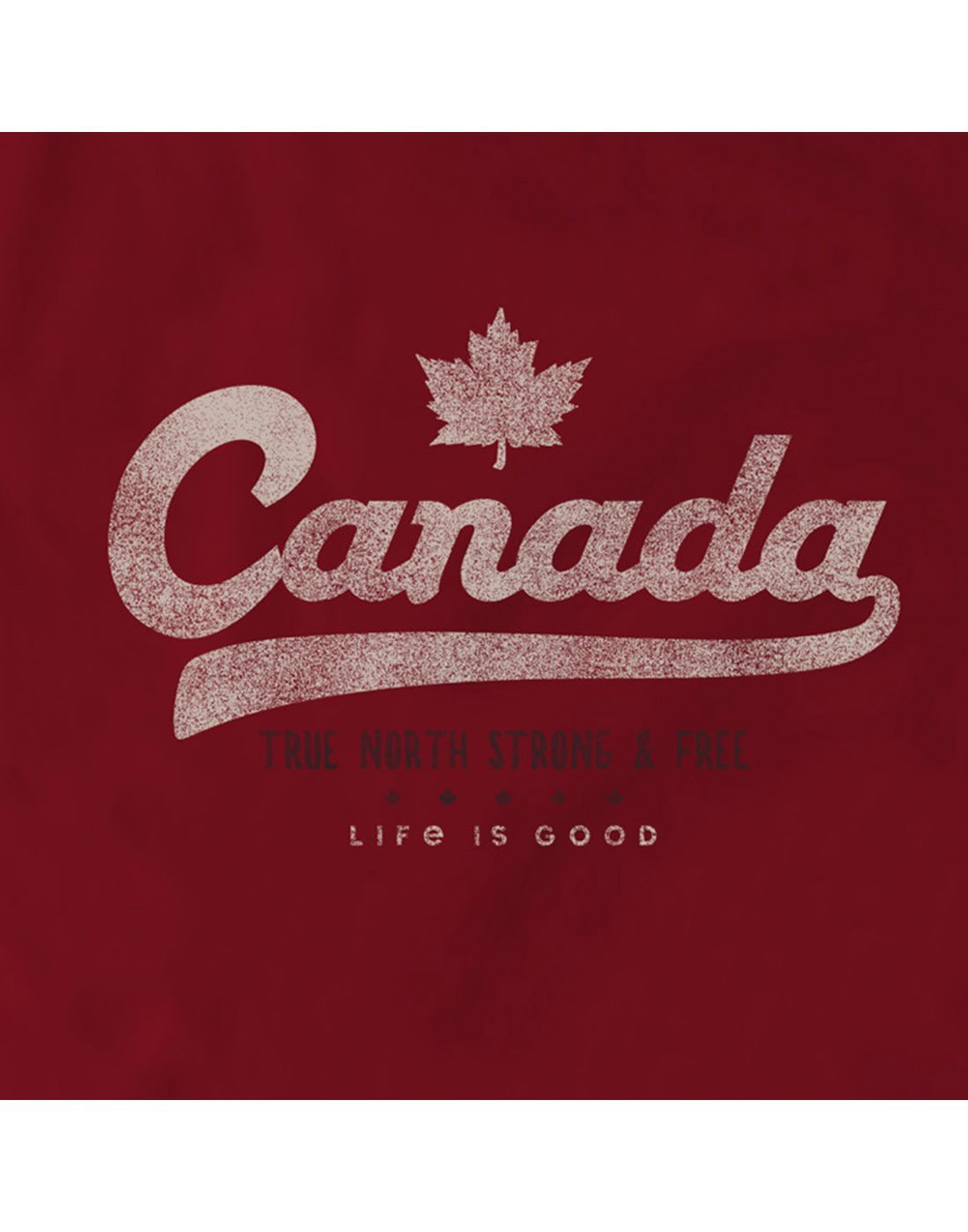 Life is good men's canada crusher red colour tee brand close-up view