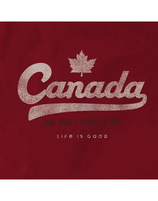 Product Image – Life is good men's canada crusher red colour tee brand close-up view