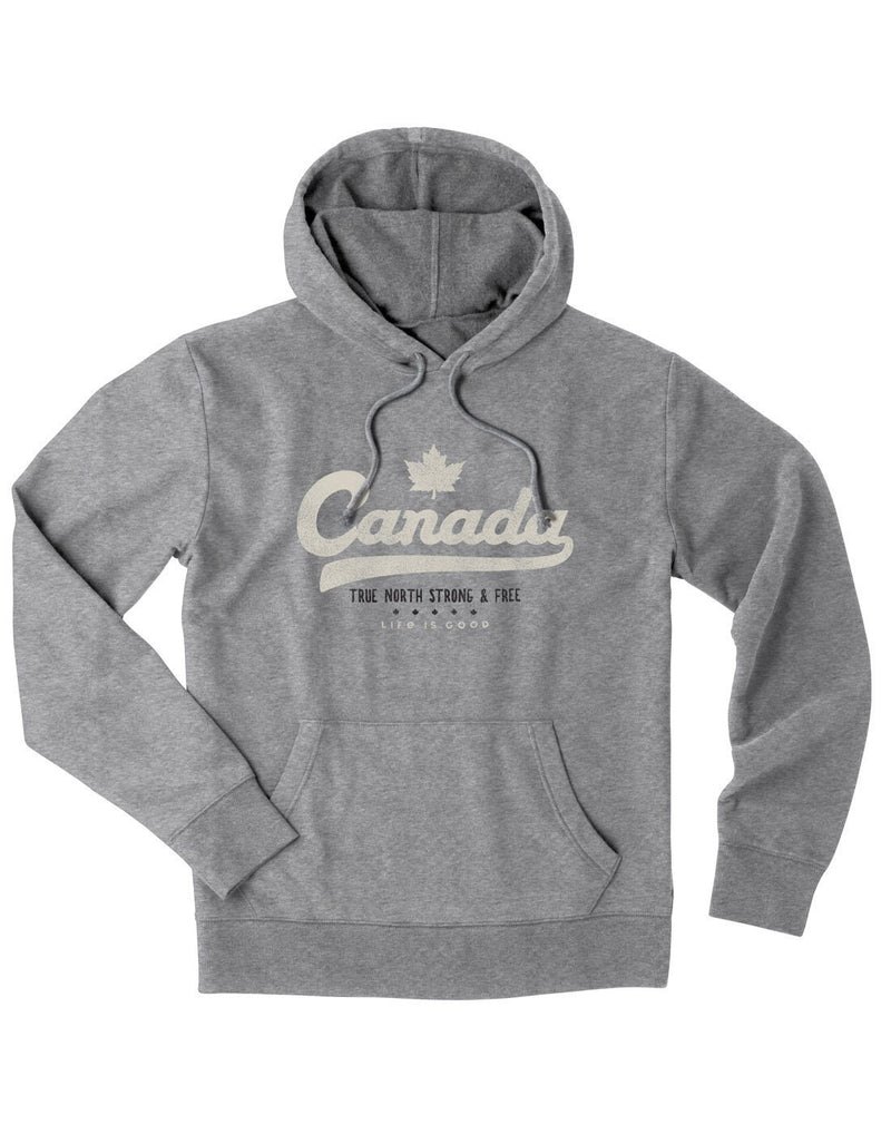 Life is good men's canada simply true grey colour hoodie front view