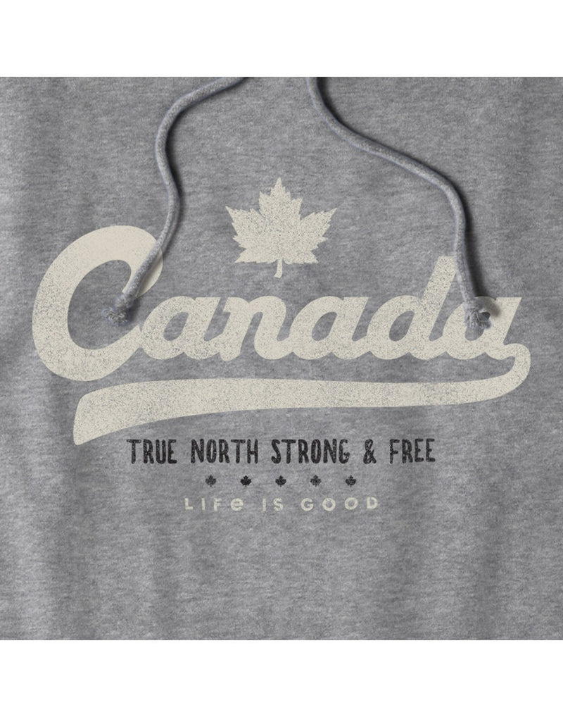 Life is good men's canada simply true grey colour hoodie brand close-up view