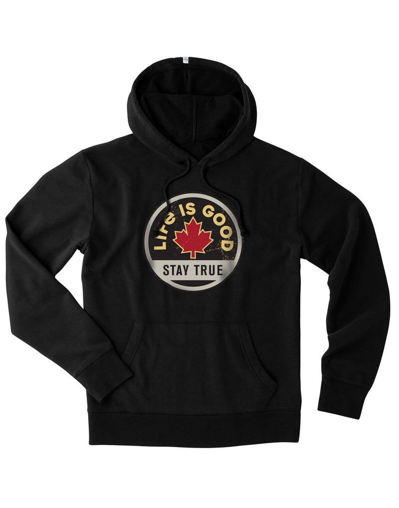 Life is good men's canada stay true black colour hoodie front view