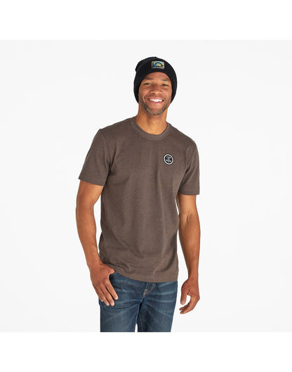 Men wearing life is good men's highlight real crusher tee front view