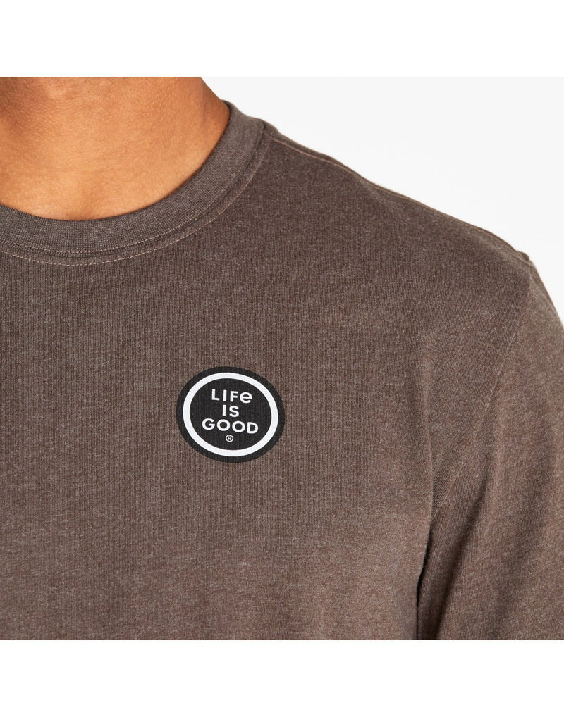 Men wearing life is good men's highlight real crusher tee brand close-up view