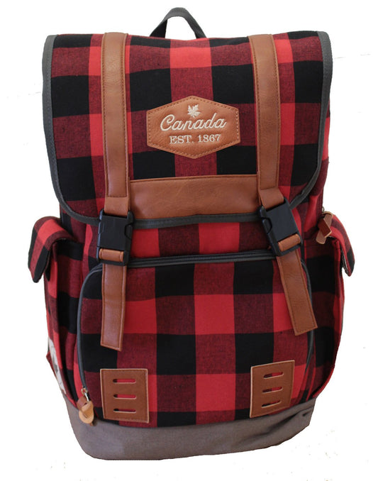 Product Image – Canada plaid backpack front view