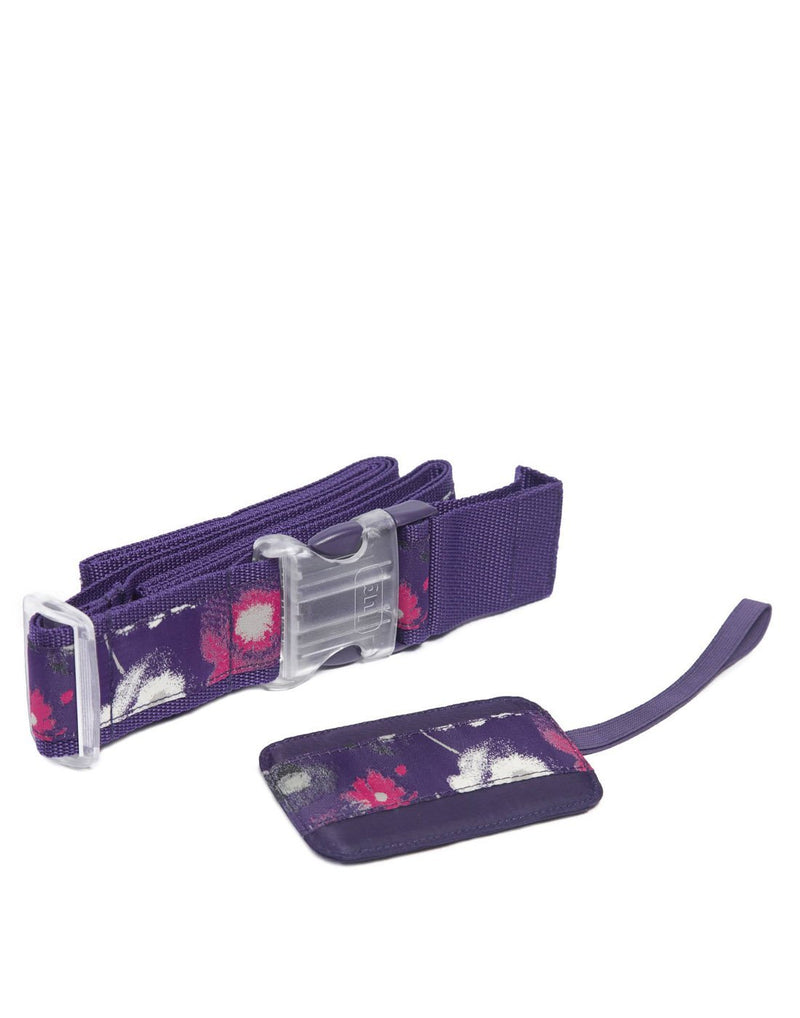 Lug baggage claim set watercolour purple with id card holder back view