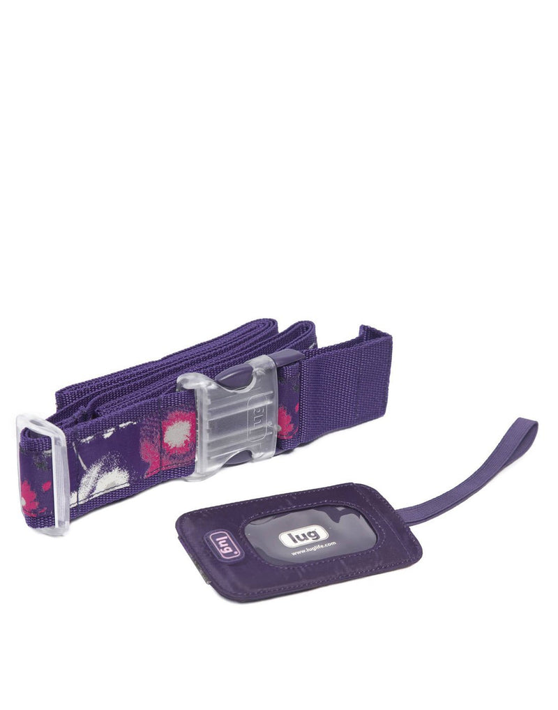 Lug baggage claim set watercolour purple with id card holder back view