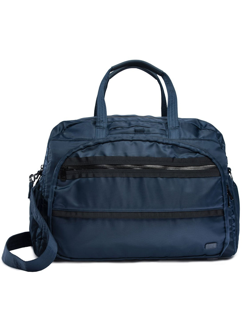 Lug steamboat contemporary navy colour duffle bag front view with strap