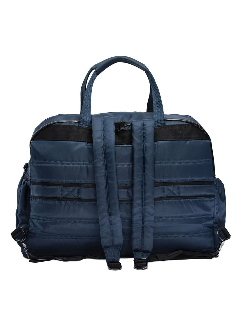 Lug steamboat contemporary navy colour duffle bag back view with straps