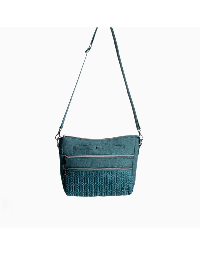 Lug slider peacock blue colour crossbody purse zoom out front view