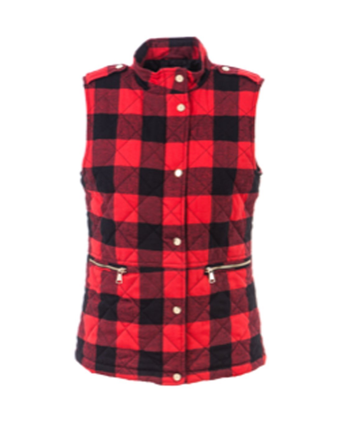 B. boutique quilted fleece plaid vest front view