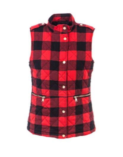 B. boutique quilted fleece plaid vest front view