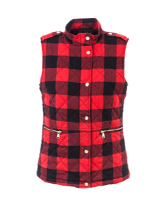 Product Image – B. boutique quilted fleece plaid vest front view