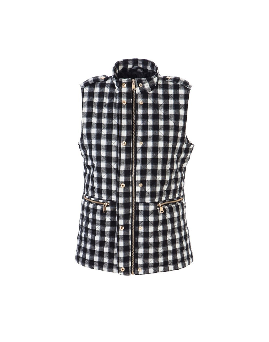 B. boutique quilted fleece black/white plaid vest