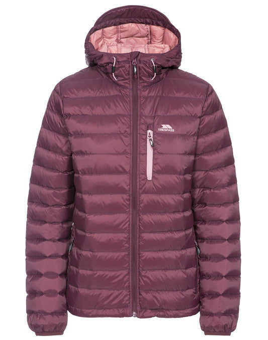 Product Image – Trespass arabel women's fig colour packaway hooded down jacket
