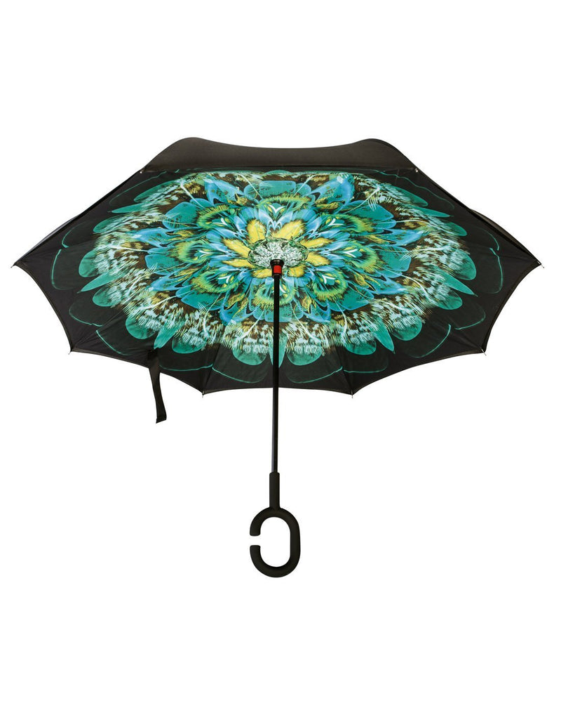 Belami by knirps reversible peacock design stick umbrella inside view