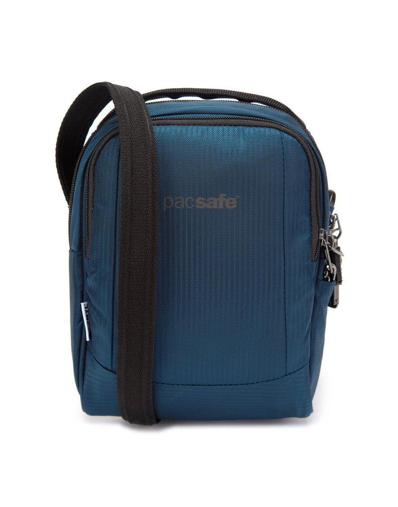 Pacsafe metrosafe ls100 econyl ocean colour recycled crossbody bag front view