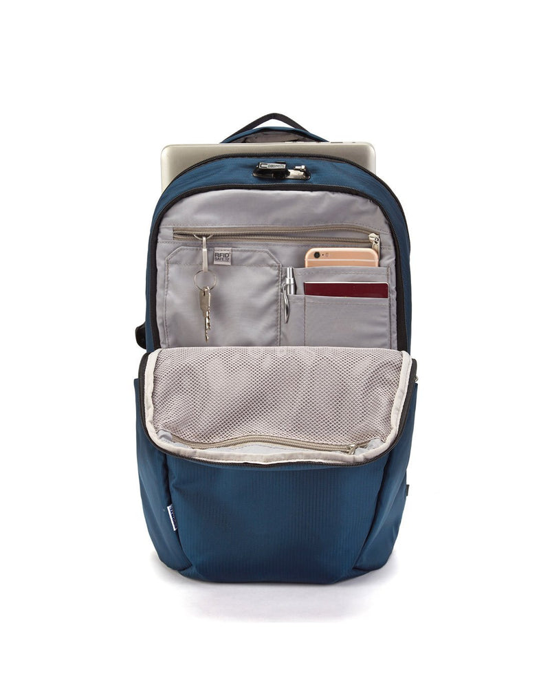Pacsafe vibe 25L ECONYL anti-theft ocean colour recycled backpack interior view