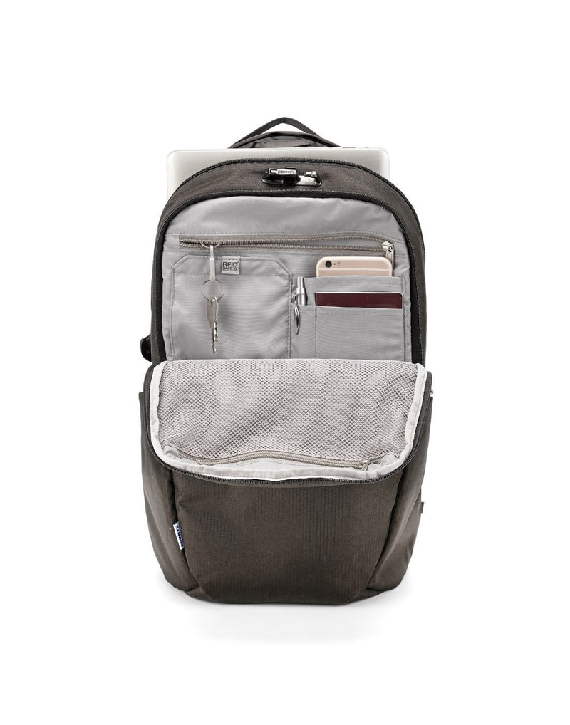 Pacsafe vibe 25L ECONYL anti-theft bedrock colour recycled backpack interior view