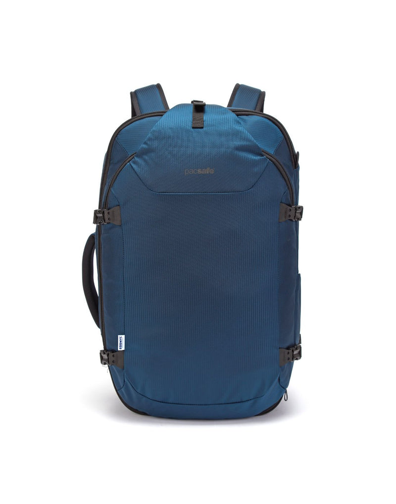 Pacsafe venturesafe EXP45 ECONYL ocean colour recycled travel pack front view