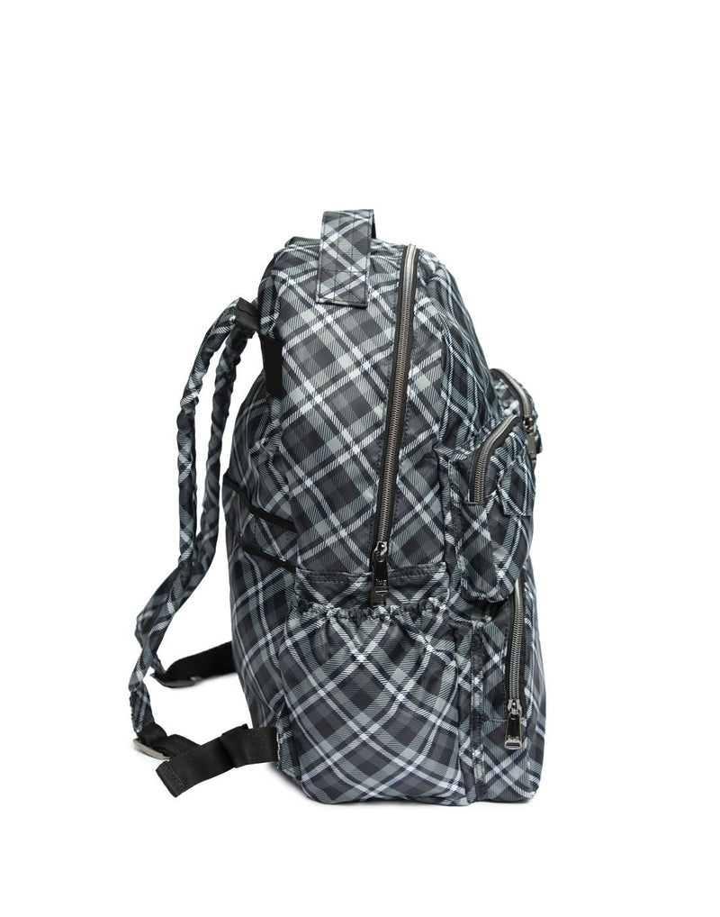Lug puddle plaid grey colour packable backpack side view