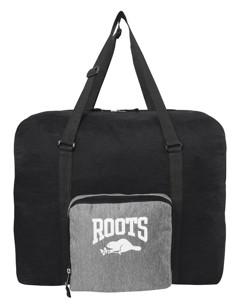 Roots foldable black colour travel bag front view