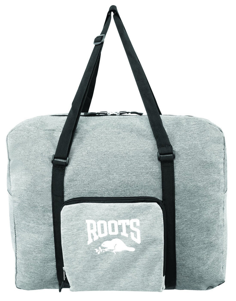 Roots foldable grey colour travel bag front view
