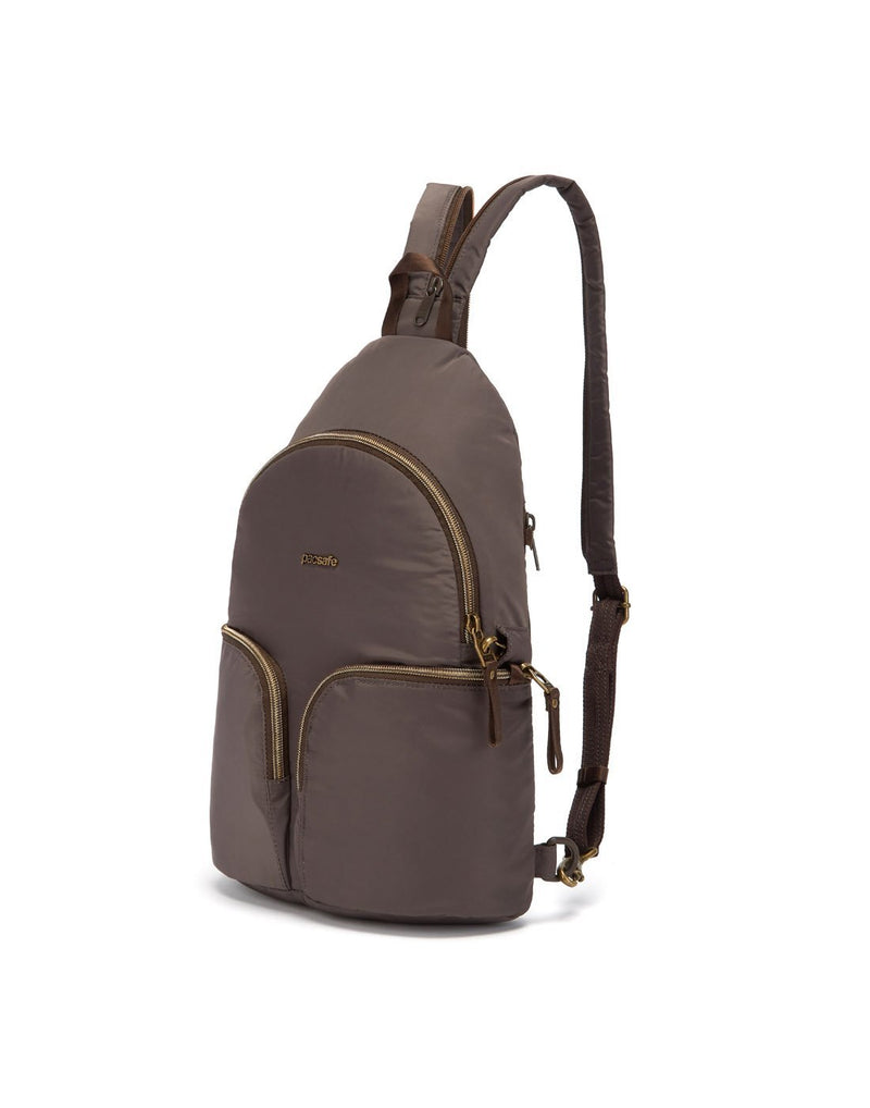 Pacsafe stylesafe anti-theft mocha colour sling backpack cornar view