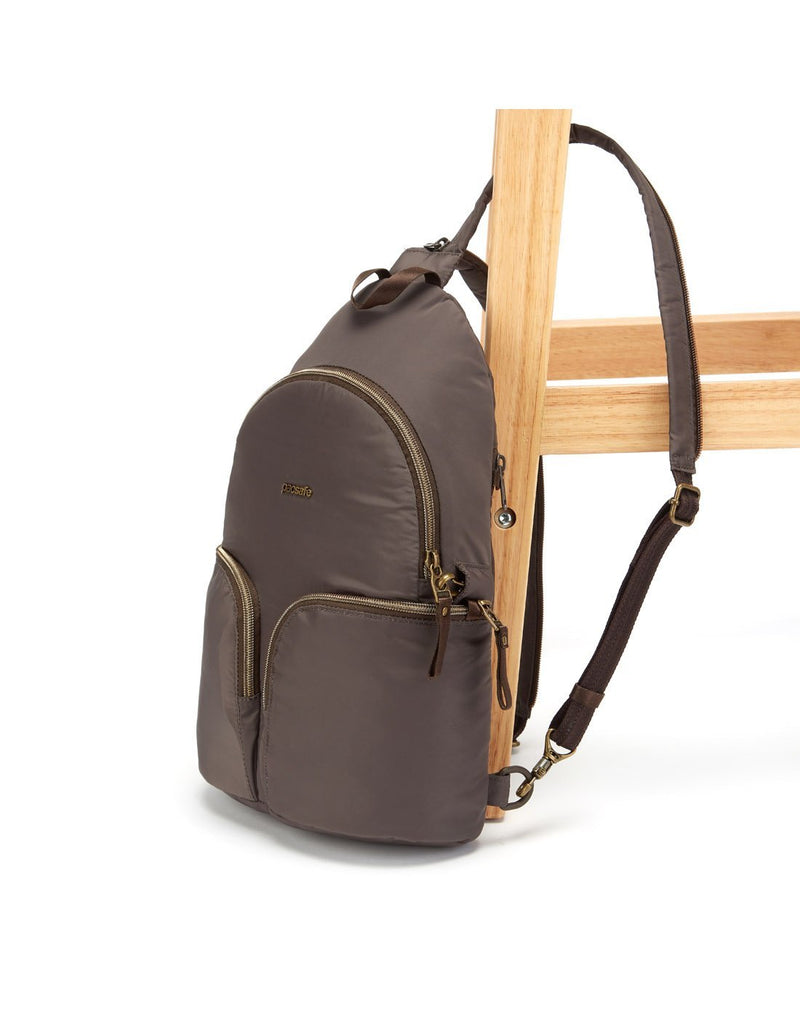 Pacsafe stylesafe anti-theft mocha colour sling backpack detachable strap