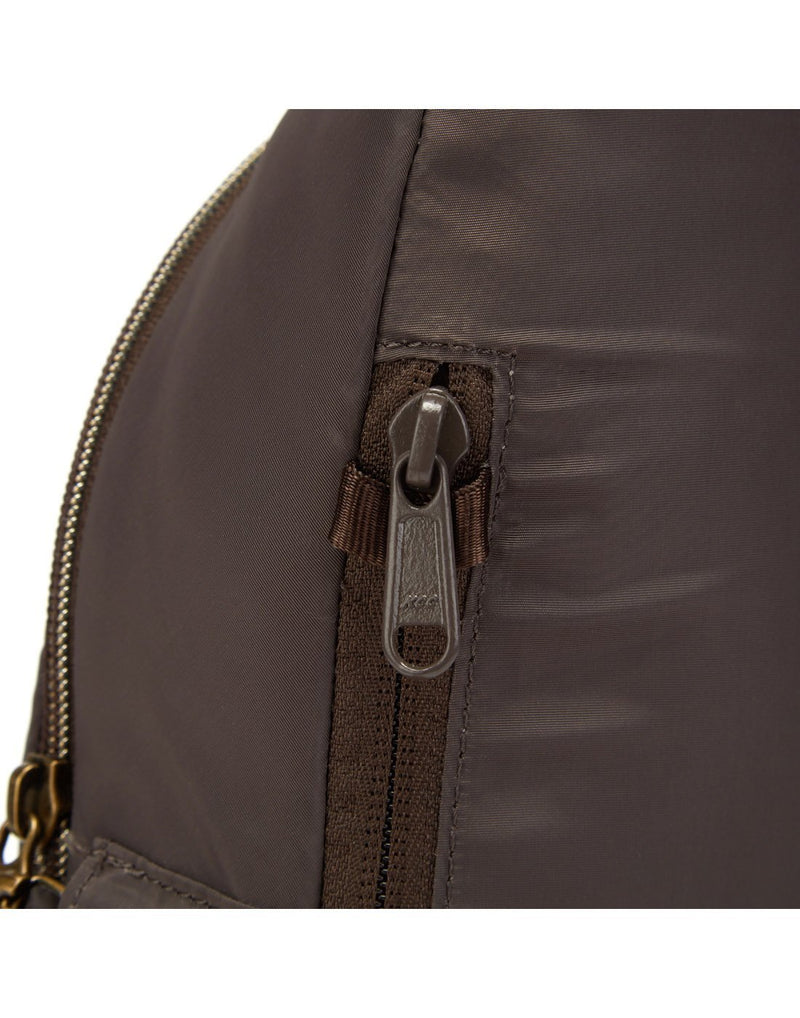 Pacsafe stylesafe anti-theft mocha colour sling backpack sideback pocket