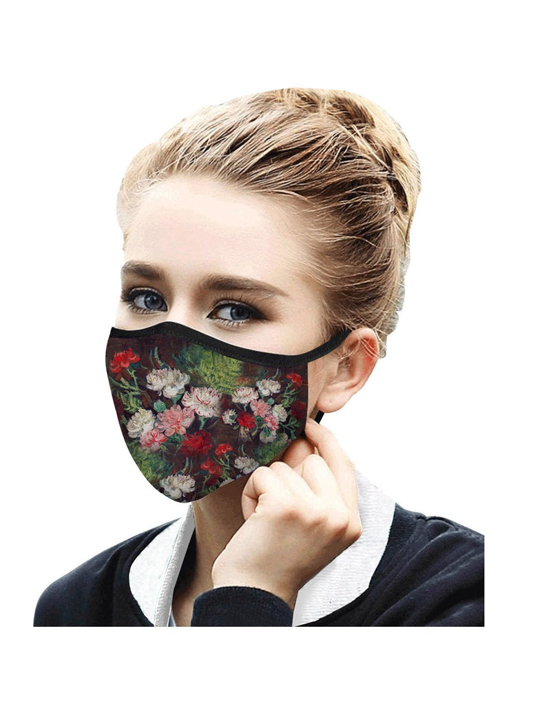 Women using RainCaper tiffany van gogh carnations print reusable face mask