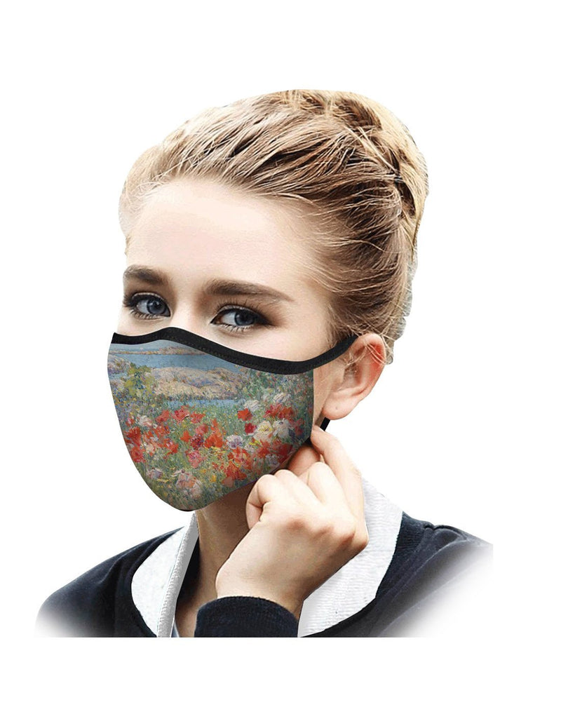 Women using RainCaper hassam celia garden or isles of shoals print reusable face mask