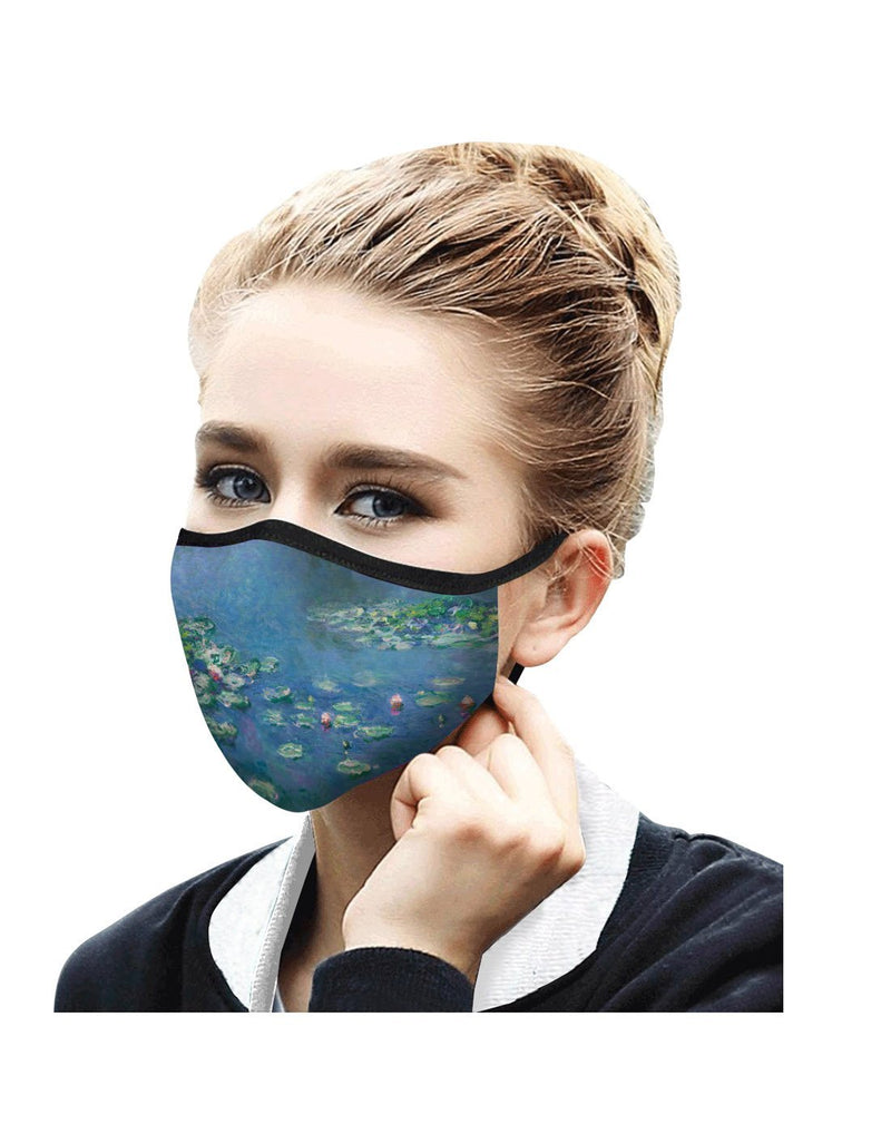 Women using RainCaper monet water lilies print reusable face mask