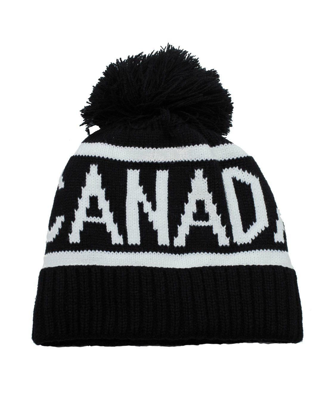 Black and white canada toque with pompom