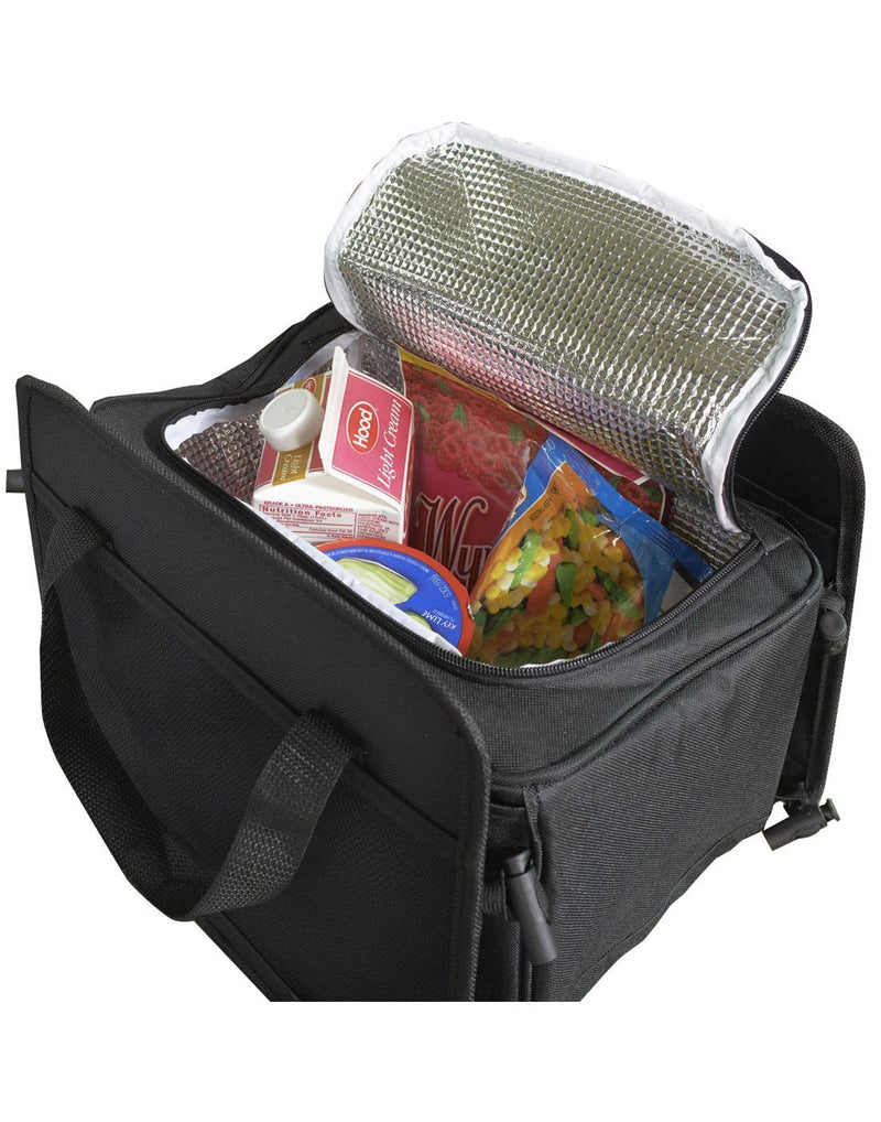 High road 3-in-1 cargo cooler tote black colour cooler only filled with groceries interior view