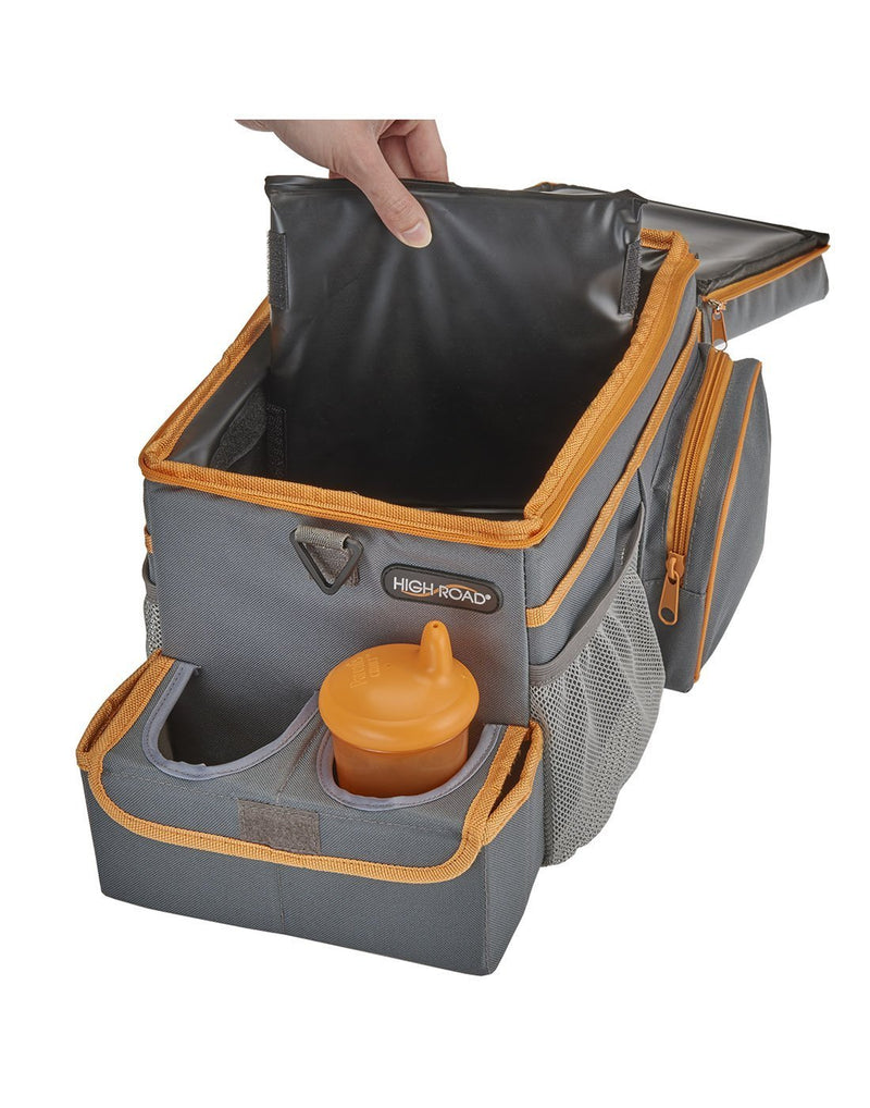 High road carhop™ back seat organizer with insulated cooler removable separator in cooler section interior view
