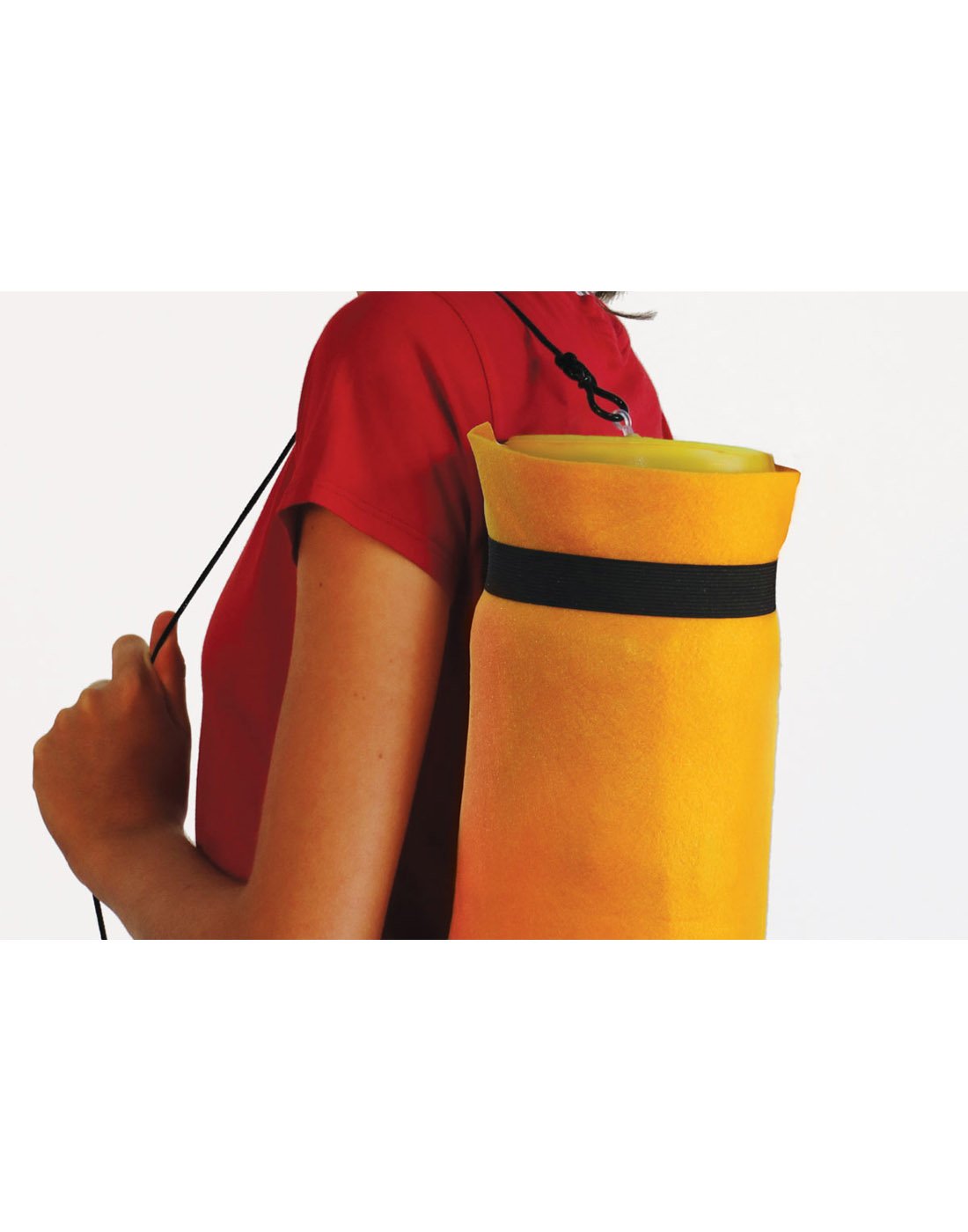 Smart Puzzle Roll & Go Mat - rolled up and secured with carrying strap, slung over a person's shoulder