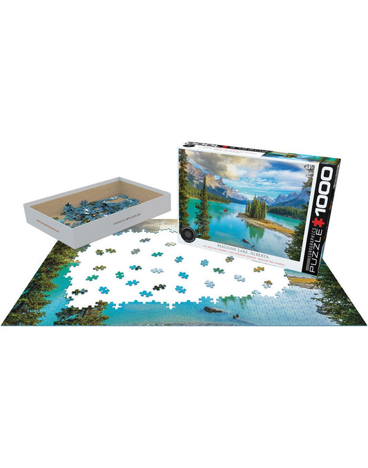 Product Image – Eurographics Maligne Lake Alberta Puzzle in progress with open box beside