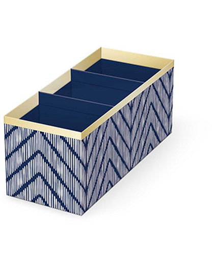 Lady Jayne Indigo Desk Organizer Pencil Cup - blue and white chevron design with gold trim