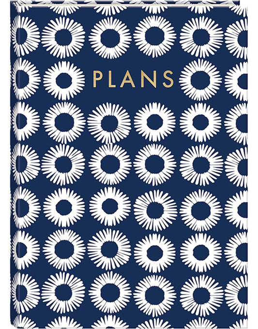 Product Image – Lady Jayne Indigo Planner - blue and white circles with the word "Plans" on the cover