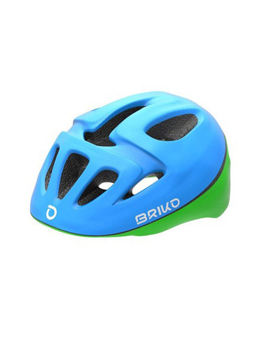 Product Image – Briko Fury Kids Bike Helmet - blue/green, front right view