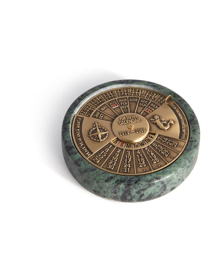 Authentic Models 50-Year Calendar - green marble base with rotating polished brass calendar face