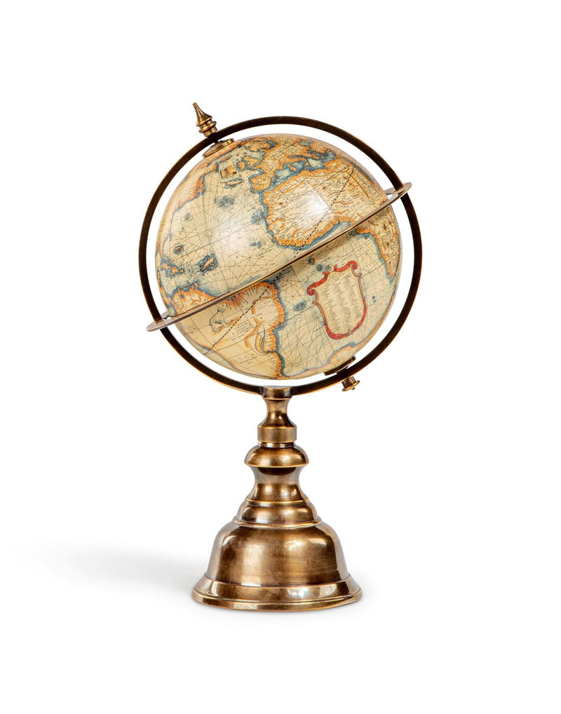 Authentic Models Mini Terrestrial Globe mounted on a brass stand, front view
