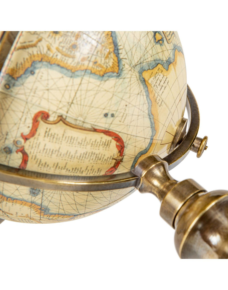 Close up of where globe it attached to brass stand