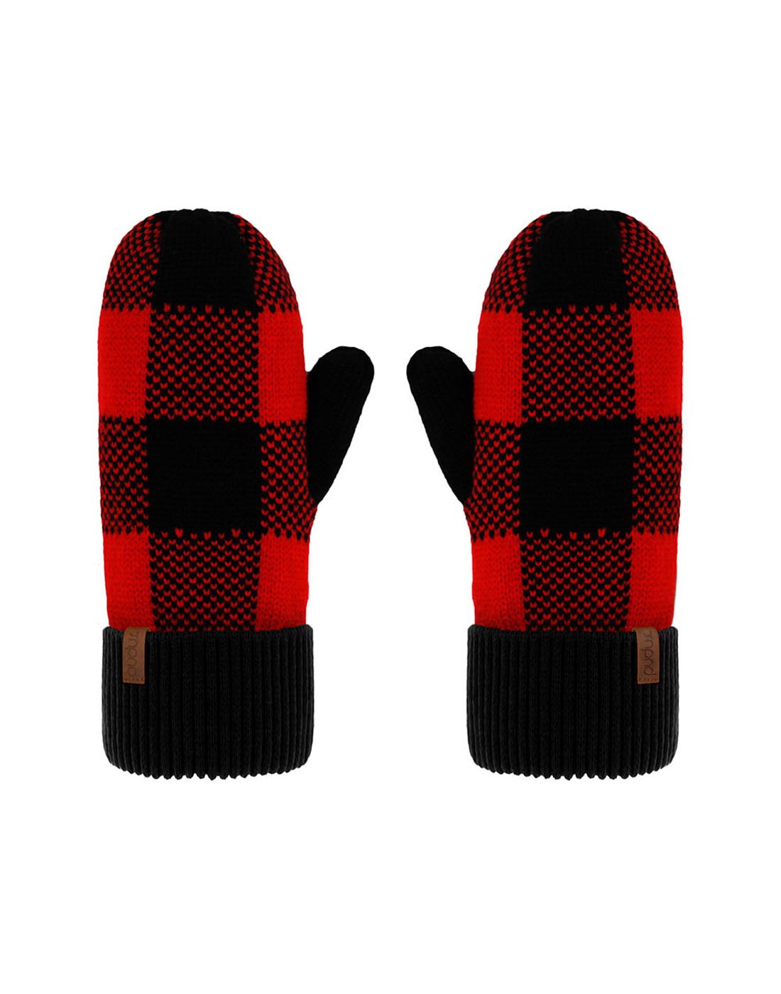 Pudus Kids Winter Mittens - Lumberjack Red with black cuff and thumb