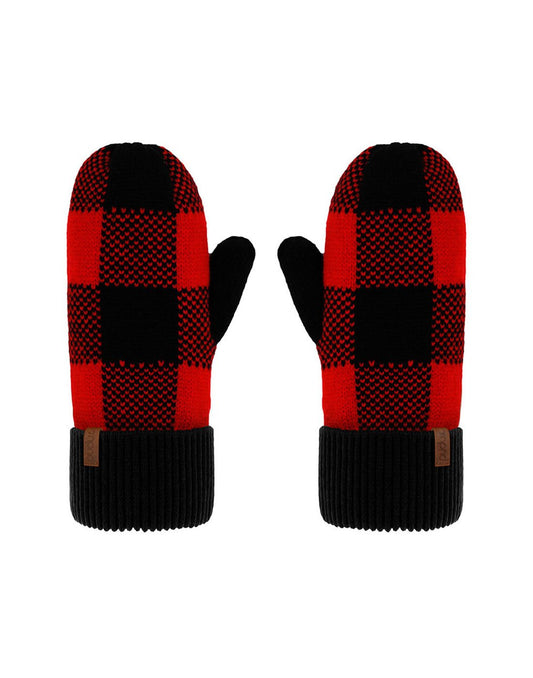 Product Image – Pudus Kids Winter Mittens - Lumberjack Red with black cuff and thumb