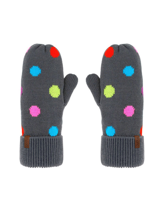 Product Image – Pudus Kids Winter Mittens - grey with multi-coloured polka dots