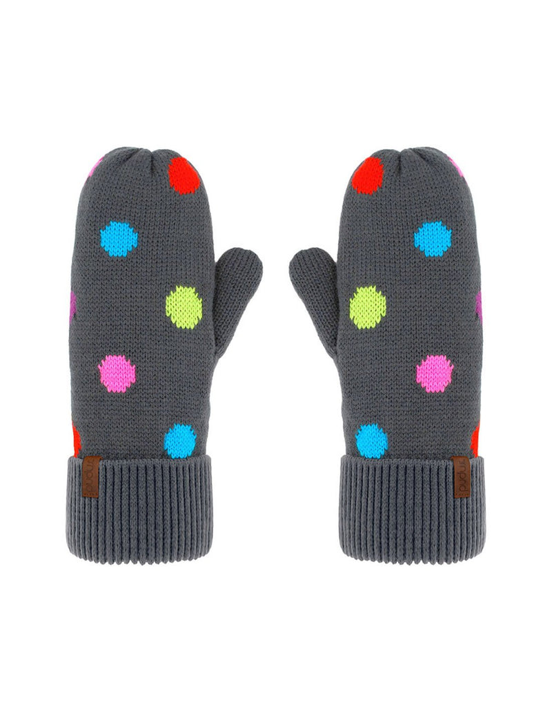 Pudus Kids Winter Mittens - grey with multi-coloured polka dots