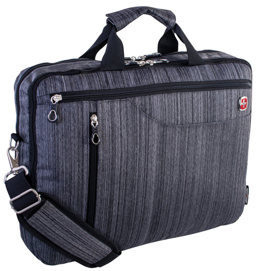 Product Image – Swiss Gear Computer Bag front view with top grab handles two zippered pockets on front and shoulder strap