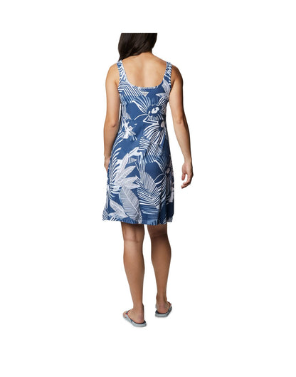 Woman wearing Columbia Women's PFG Freezer™ III Dress - Carbon Stencil Hibiscus Print, back view